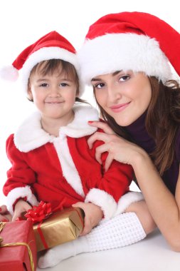 mutlu anne ve kızı santa hat