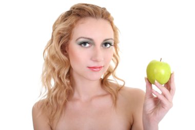 Yeşil elma genç güzel kadın