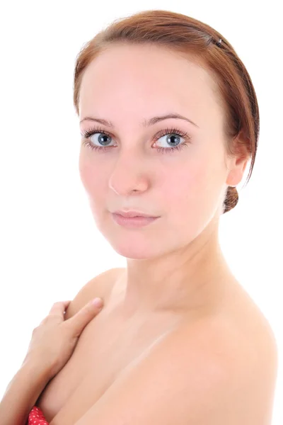 Porträt des jungen gesunden rothaarige Frau gegenüber dem weißen Hintergrund — Stockfoto