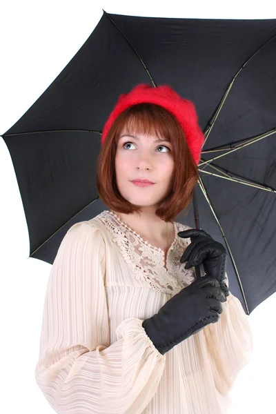 Mulher bonita com guarda-chuva sonhando — Fotografia de Stock