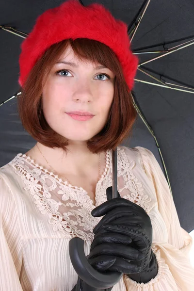 Young cute woman with umbrella — Stock Photo, Image