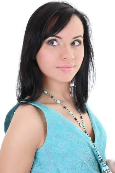 Aantrekkelijke vrouw in blauwe dromen over Wit — Stockfoto