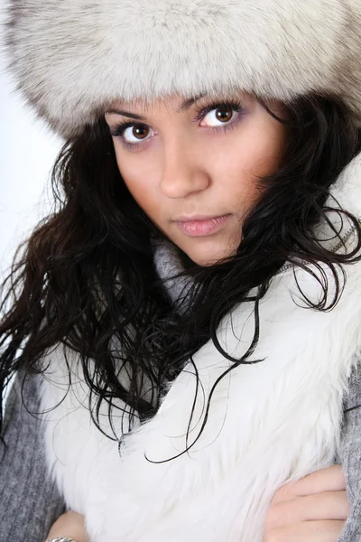 Attractive woman in fur hat — Stock Photo, Image