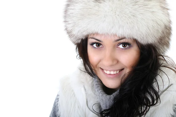 魅力的な女性の毛皮の帽子 — ストック写真
