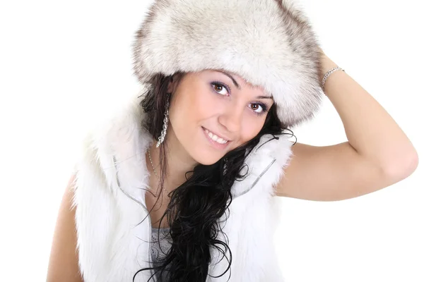 Mulher atraente em chapéu de pele — Fotografia de Stock