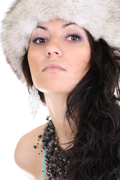 Mulher atraente em chapéu de pele — Fotografia de Stock