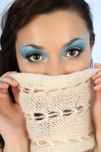 Közelről téli make-up a gyönyörű nő portréja — Stock Fotó