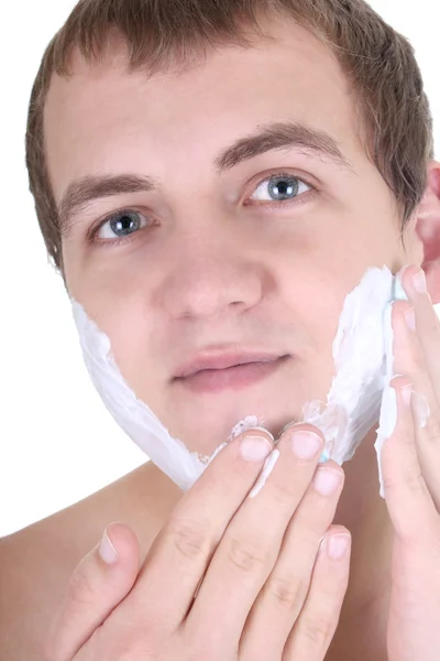 Young man with shaving foam close up — Stock Photo, Image