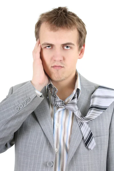 Tired businessman in grey suit — Stock Photo, Image