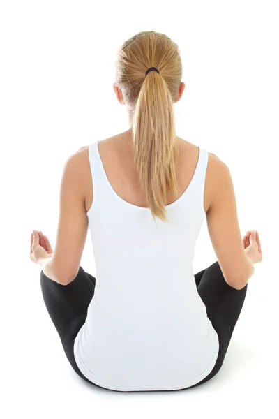 Blondie woman doing yoga isolated over white — Stock Photo, Image