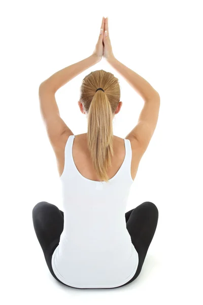 Vrouw doen yoga geïsoleerd op witte achtergrond — Stockfoto