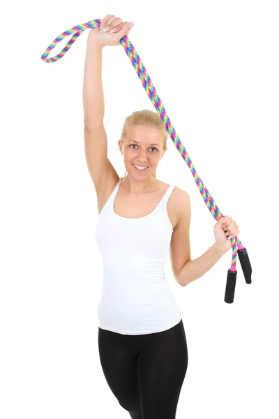 Femme sportive avec corde à sauter — Photo