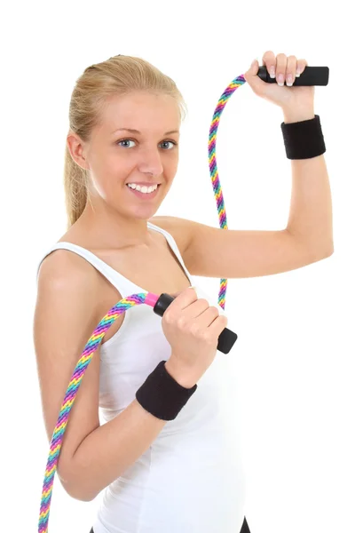 Blonde with skipping rope — Stock Photo, Image