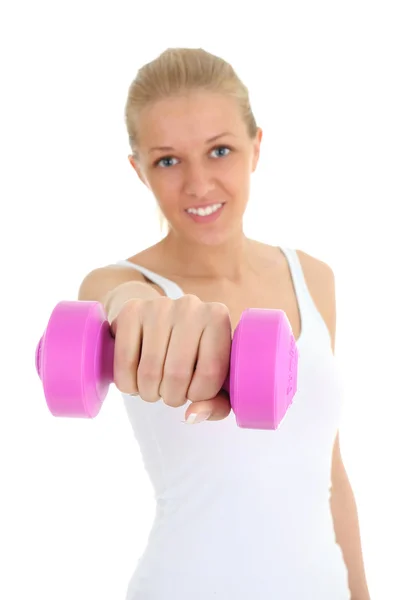Young woman with dumbbell — Stock Photo, Image