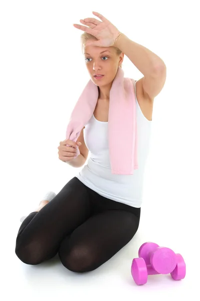 Attraente bionda rilassante dopo ginnastica — Foto Stock