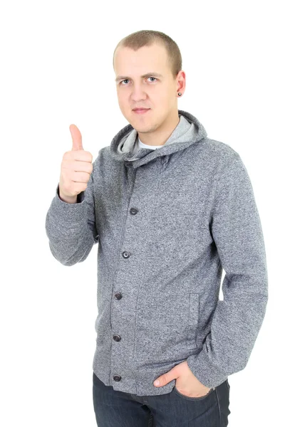 Casual young man showing thumb up — Stock Photo, Image