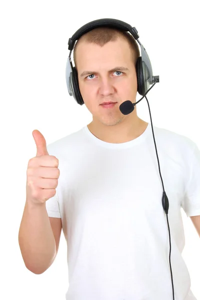 stock image Telephone operator showing thumb up over white