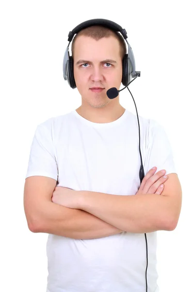 Helpline telefonista sobre blanco — Foto de Stock