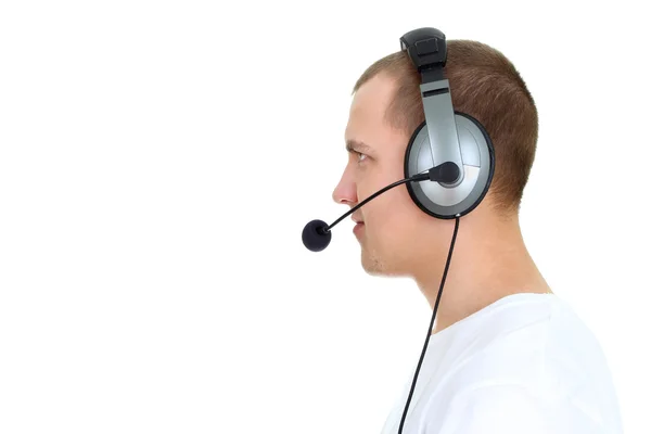 Klient usługi agenta mówić na słuchawki — Zdjęcie stockowe