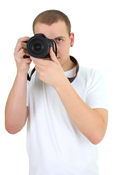 Man med dslr-kamera — Stockfoto