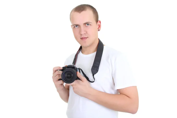 Mężczyzna z aparatem fotograficznym — Zdjęcie stockowe