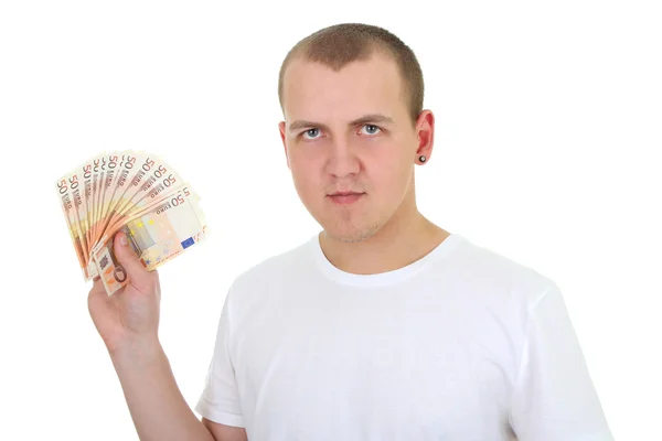 Hombre con billetes en euros —  Fotos de Stock