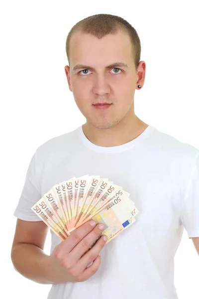 Toung człowiek z banknotów euro — Zdjęcie stockowe