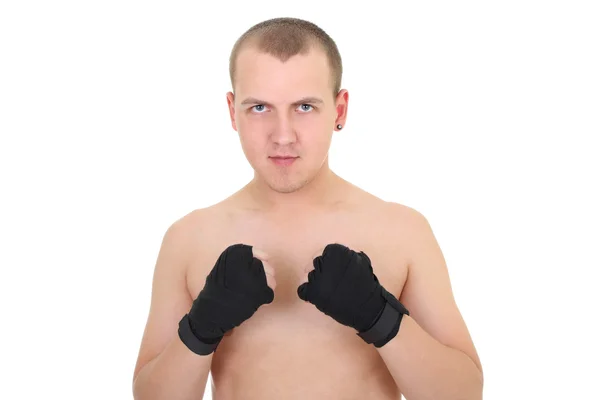 Jovem boxeador sobre branco — Fotografia de Stock