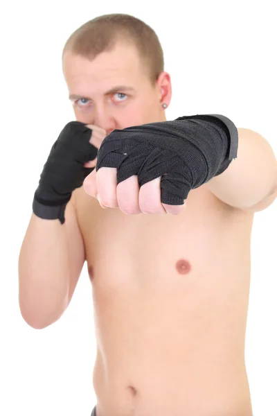 Jovem boxeador sobre branco — Fotografia de Stock