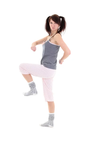 Funny girl in pajamas over white — Stock Photo, Image