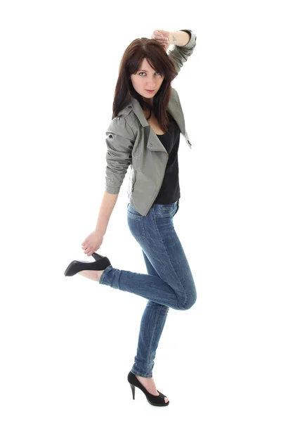 Attractive girl holding her heel — Stock Photo, Image