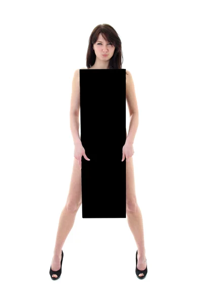 Mujer desnuda con cartel negro —  Fotos de Stock