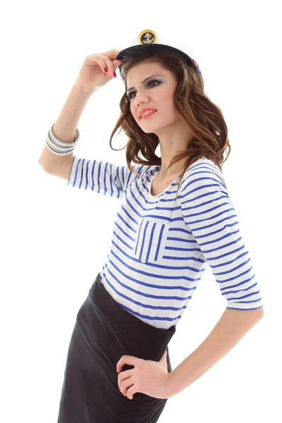 Beautiful girl in sailor clothes posing — Stock Photo, Image