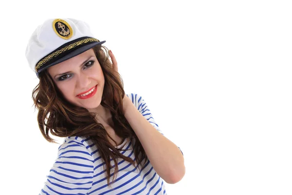 Portrait of young model in sailor clothes posing — Stock Photo, Image