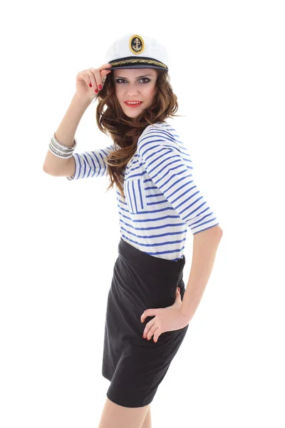 Fiatal modell tengerész ruhában pózol — Stock Fotó