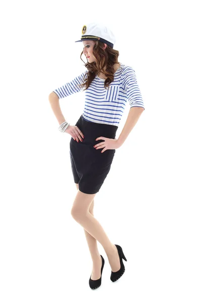 Young model in sailor clothes standing over white — Stock Photo, Image