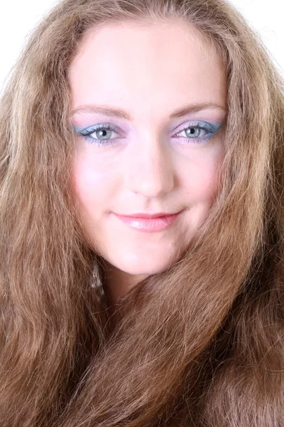 Retrato de uma menina de olhos azuis, cabelos longos — Fotografia de Stock
