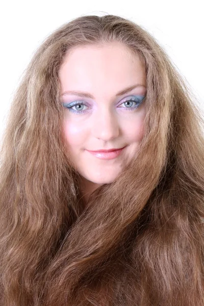 Portrait of a blue-eyed girl with long hair — Stock Photo, Image