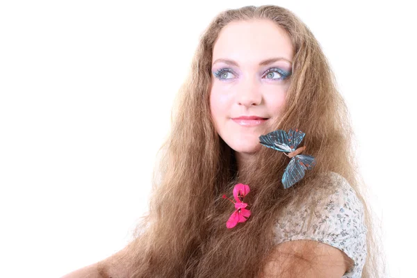 Dziewczyna z motyl w włosy — Zdjęcie stockowe