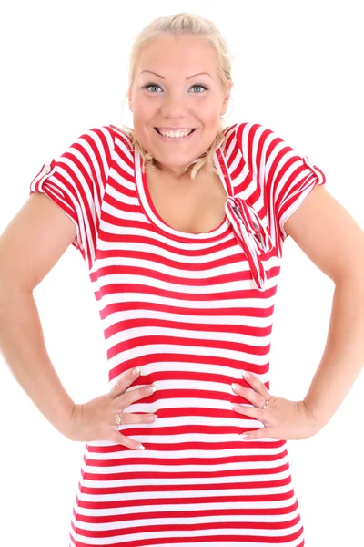 Blonde in striped dress — Stock Photo, Image