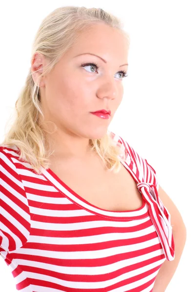 Portrait of blonde in striped dress — Stock Photo, Image