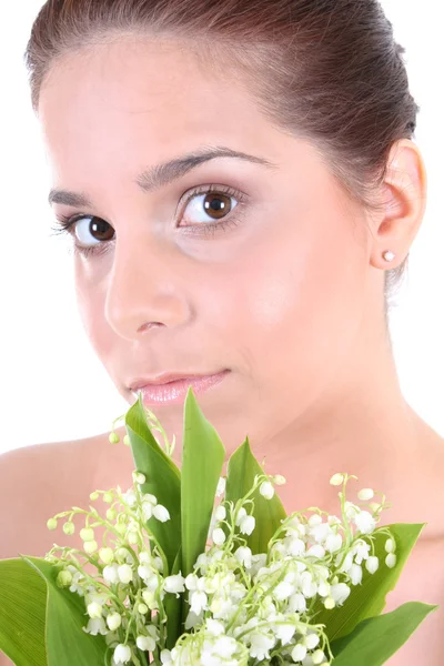 Young beautiful healthy woman with flowers — Stock Photo, Image
