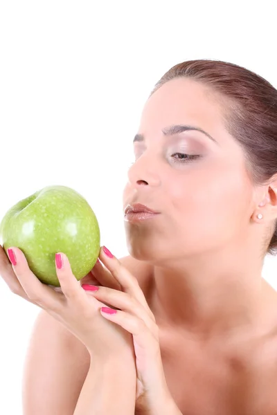 Mulher saudável com maçã verde — Fotografia de Stock