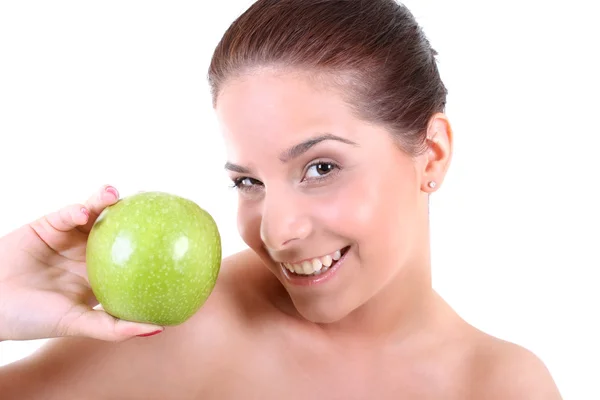 Zdravá žena s zelené jablko — Stock fotografie