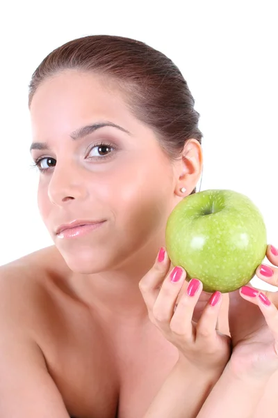 Donna sana con mela verde — Foto Stock
