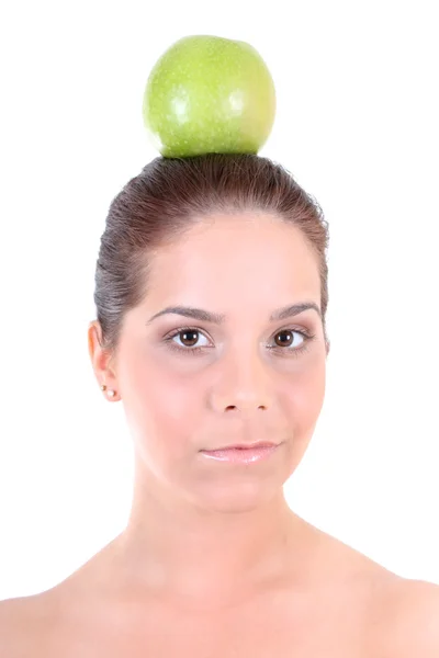 Frisk kvinna med grönt äpple — Stockfoto