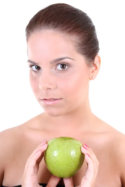 Gezonde vrouw met groene apple — Stockfoto