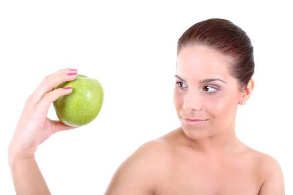 Egészséges nő, zöld alma — Stock Fotó