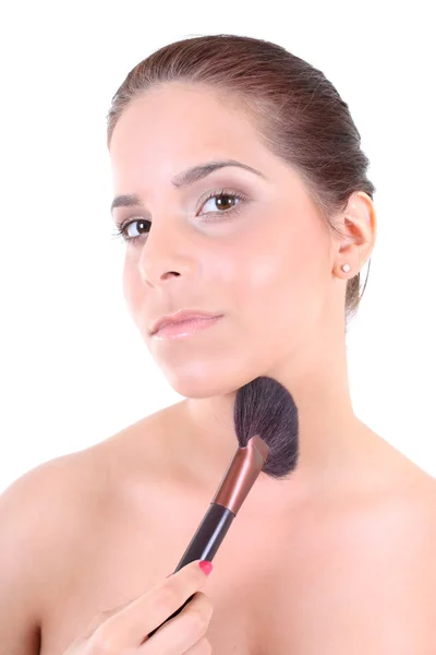 Frau mit Make-up Pinsel — Stockfoto