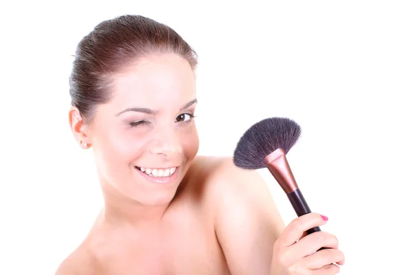 Mujer con cepillo de maquillaje —  Fotos de Stock